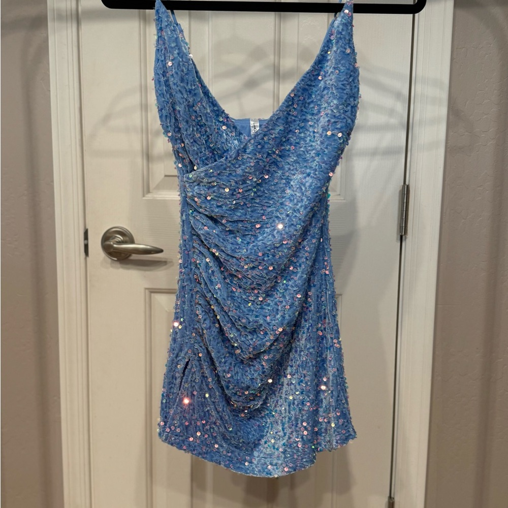 Lucy in the Sky Light Blue Sequin Mini Dress XS Prom Hoco Formal